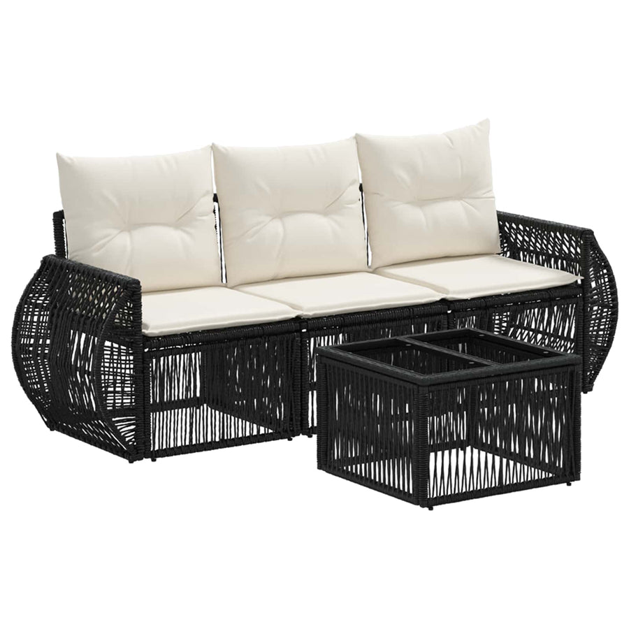 Tuinbankenset 4 pcs Zwart en Cream Wit poly rattan