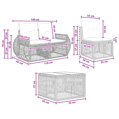Tuinbankenset 4 pcs Zwart en Cream Wit poly rattan