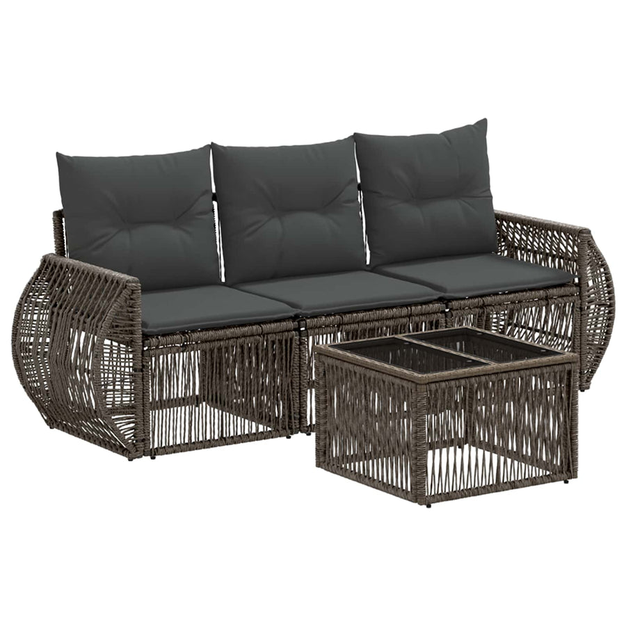 Tuinbankenset 4 pcs Grijs en Donkergrijs poly rattan