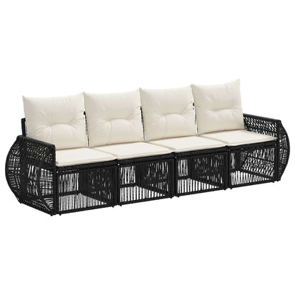 Tuinbankenset 4 pcs Zwart en Cream Wit poly rattan