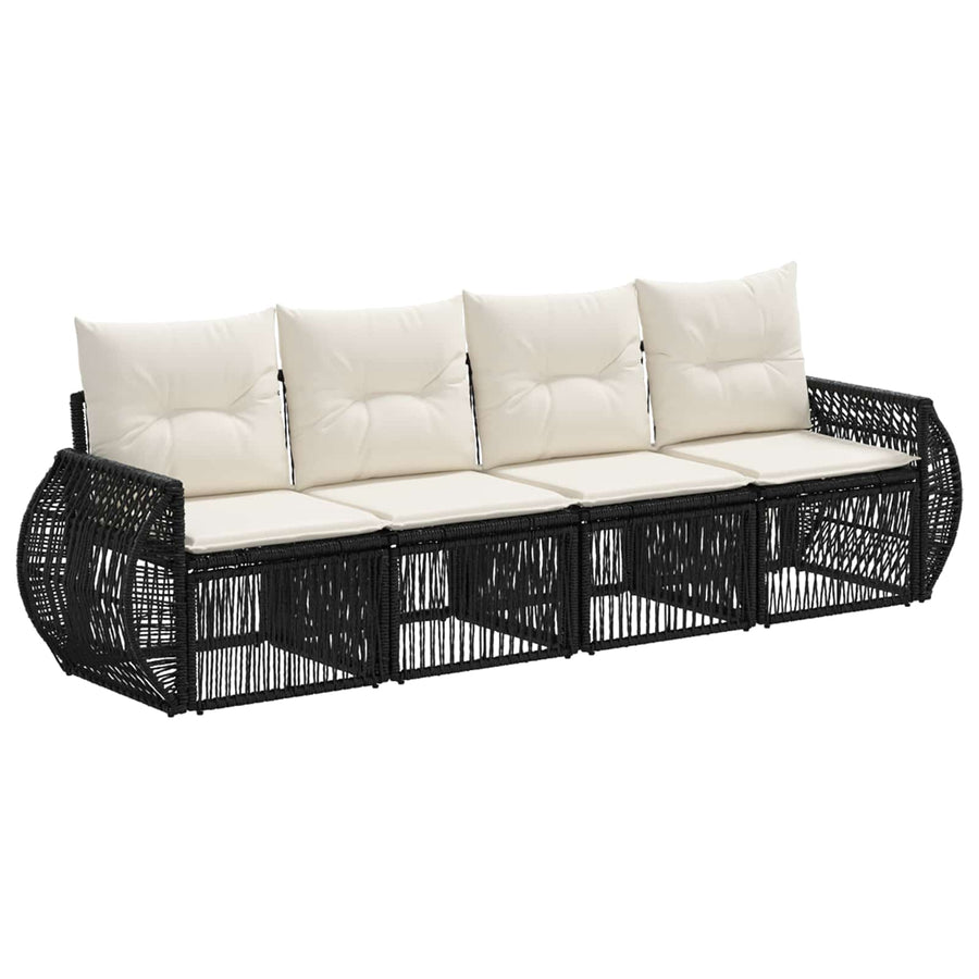 Tuinbankenset 4 pcs Zwart en Cream Wit poly rattan