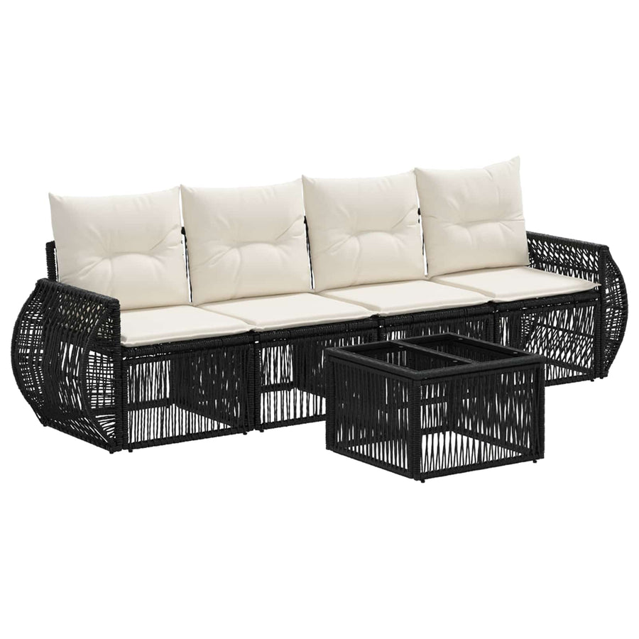 Tuinbankenset 5 pcs Zwart en Cream Wit poly rattan