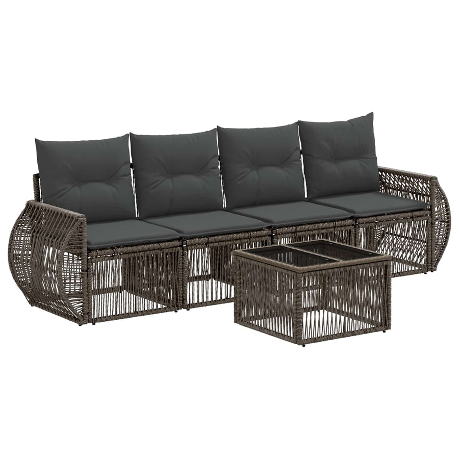 Tuinbankenset 5 pcs Grijs en Donkergrijs poly rattan
