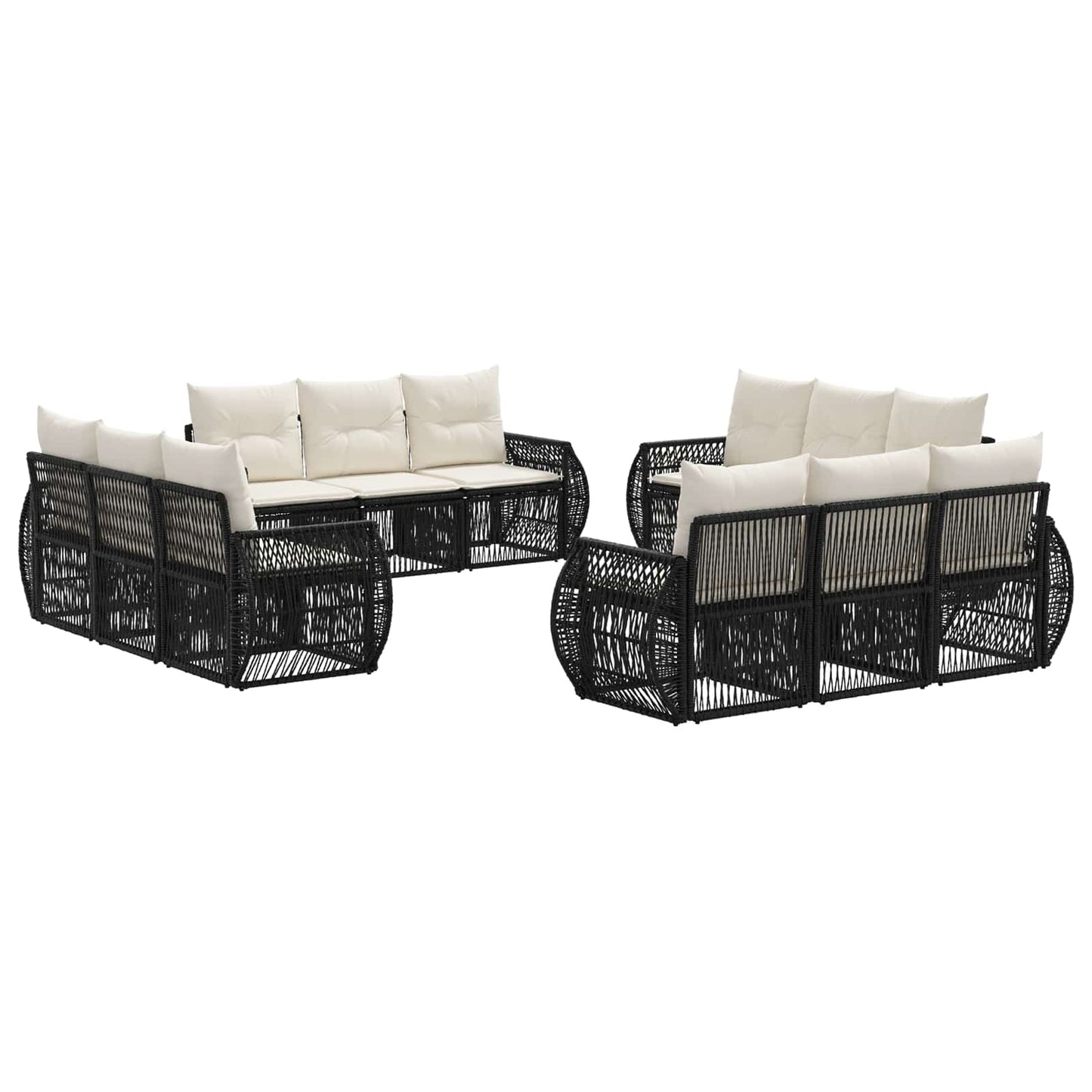 Tuinbankenset 12 pcs Zwart en Cream Wit poly rattan