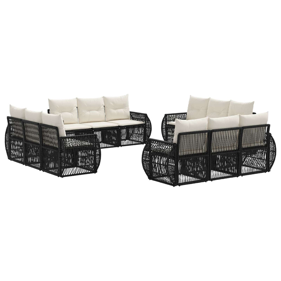 Tuinbankenset 12 pcs Zwart en Cream Wit poly rattan