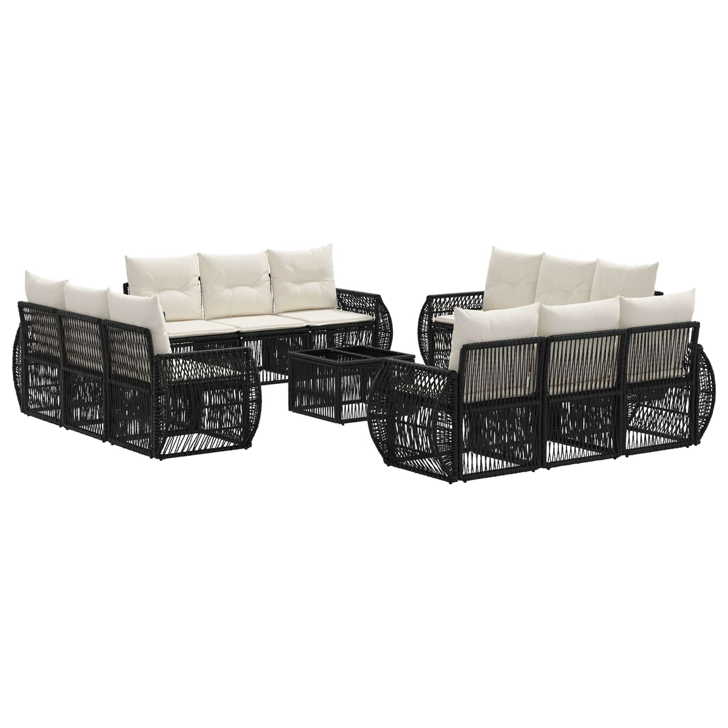 Tuinbankenset 13 pcs Zwart en Cream Wit poly rattan