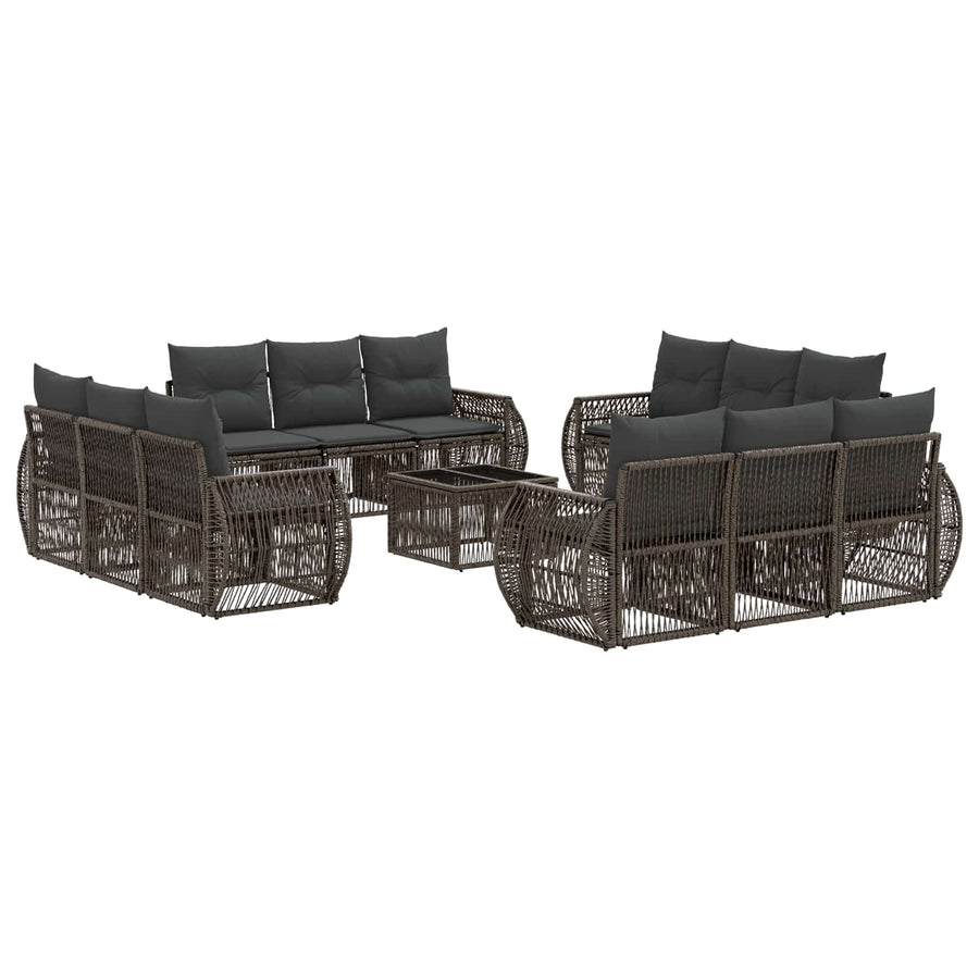 Tuinbankenset 13 pcs Grijs en Donkergrijs poly rattan