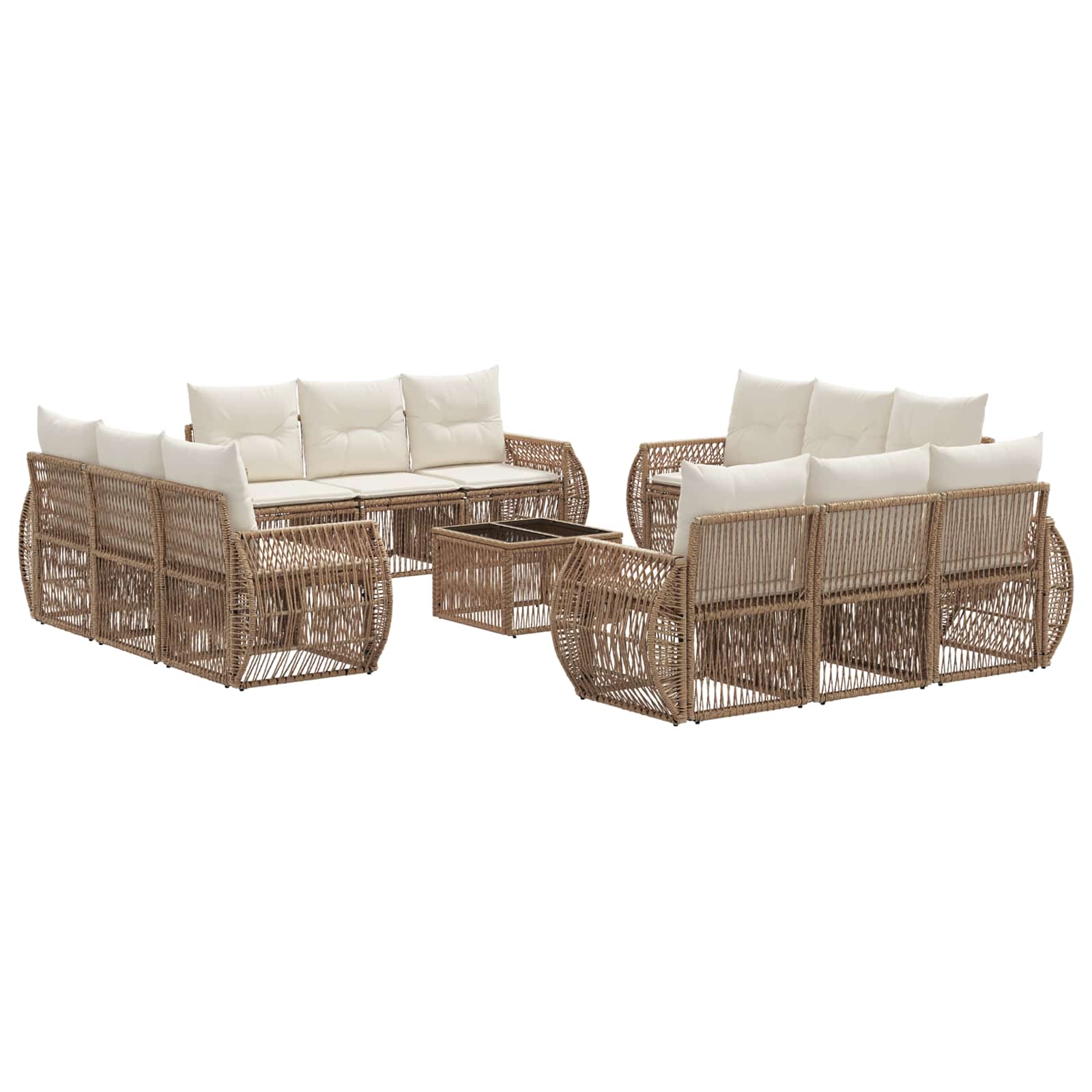 Tuinbankenset 13 pcs Beige en Crème Wit poly rattan