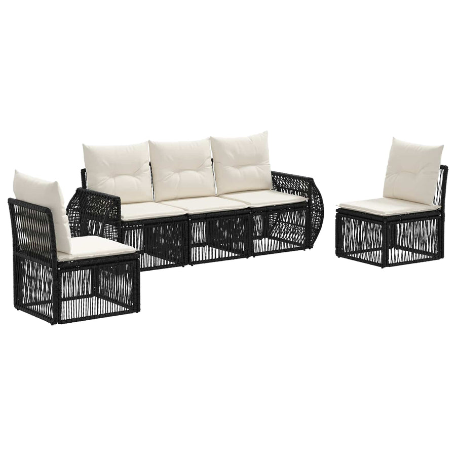 Tuinbankenset 5 pcs Zwart en Cream Wit poly rattan