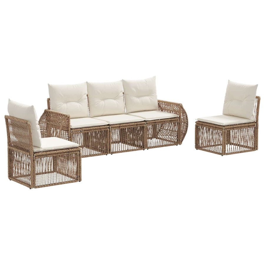 Tuinbankenset 5 pcs Beige en Crème Wit poly rattan