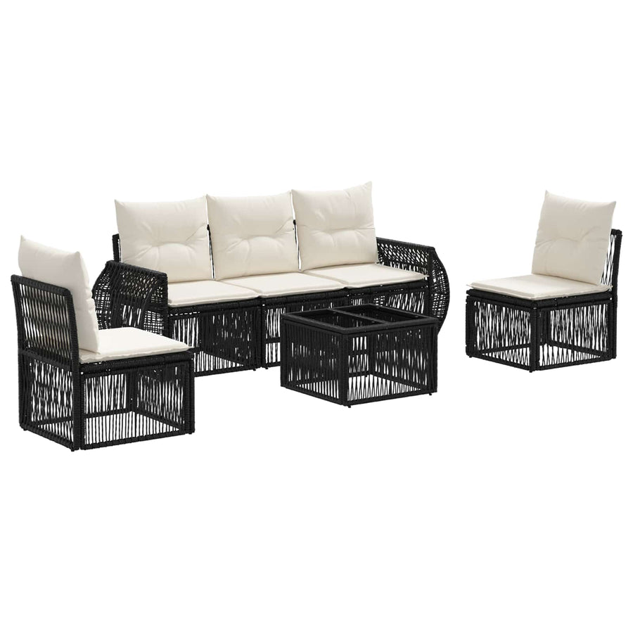 Tuinbankenset 6 pcs Zwart en Cream Wit poly rattan