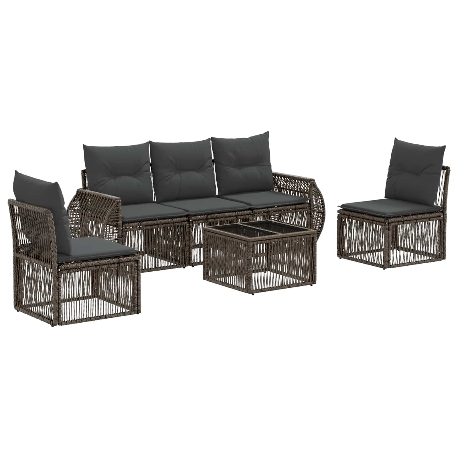 Tuinbankenset 6 pcs Grijs en Donkergrijs poly rattan