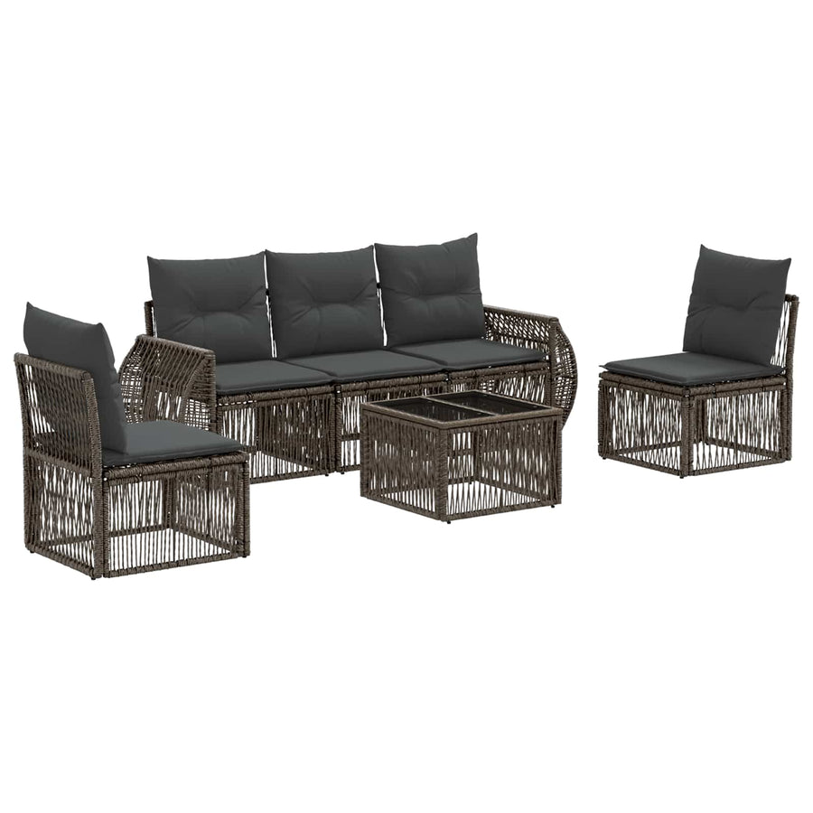 Tuinbankenset 6 pcs Grijs en Donkergrijs poly rattan