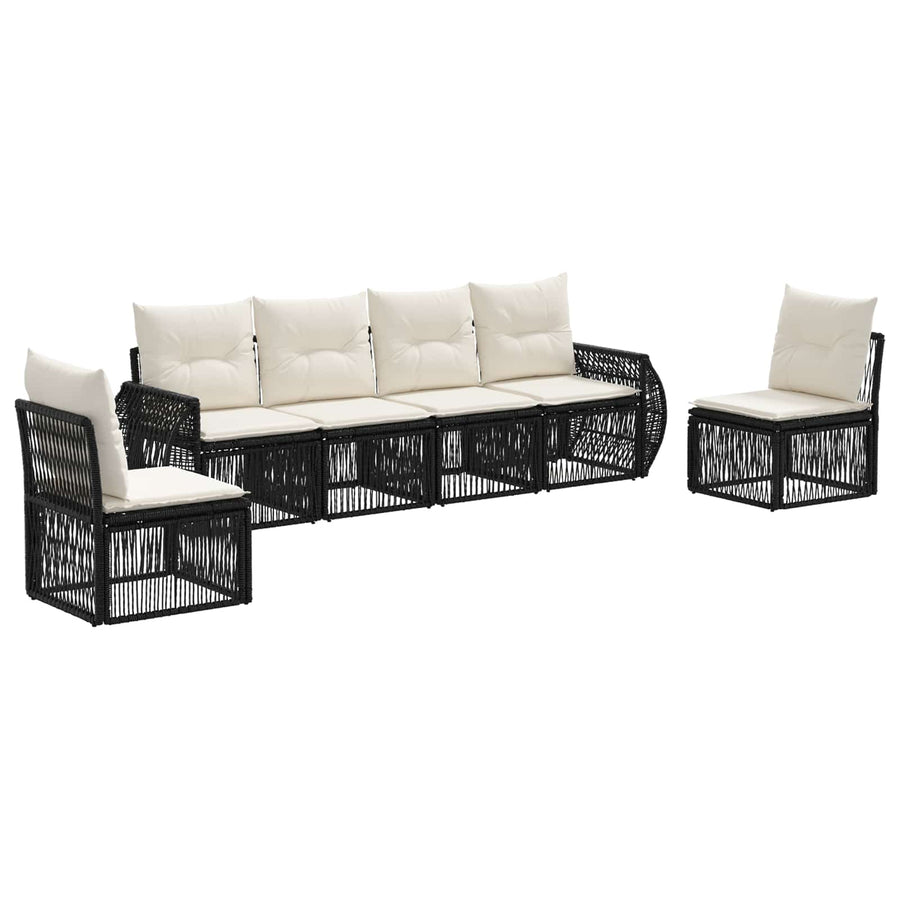 Tuinbankenset 6 pcs Zwart en Cream Wit poly rattan