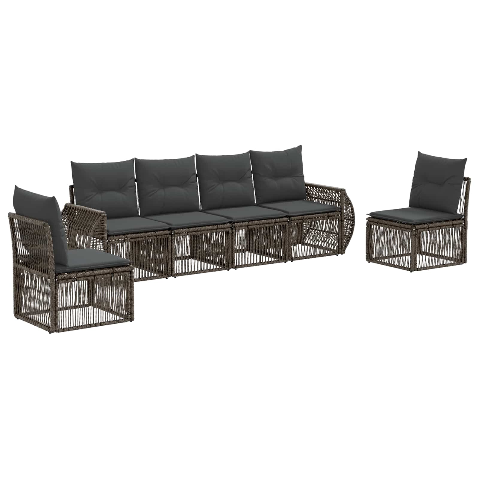 Tuinbankenset 6 pcs Grijs en Donkergrijs poly rattan
