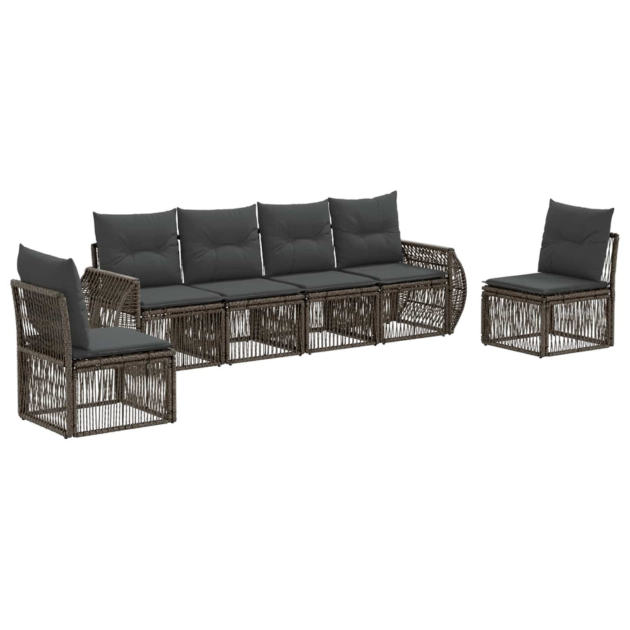 Tuinbankenset 6 pcs Grijs en Donkergrijs poly rattan