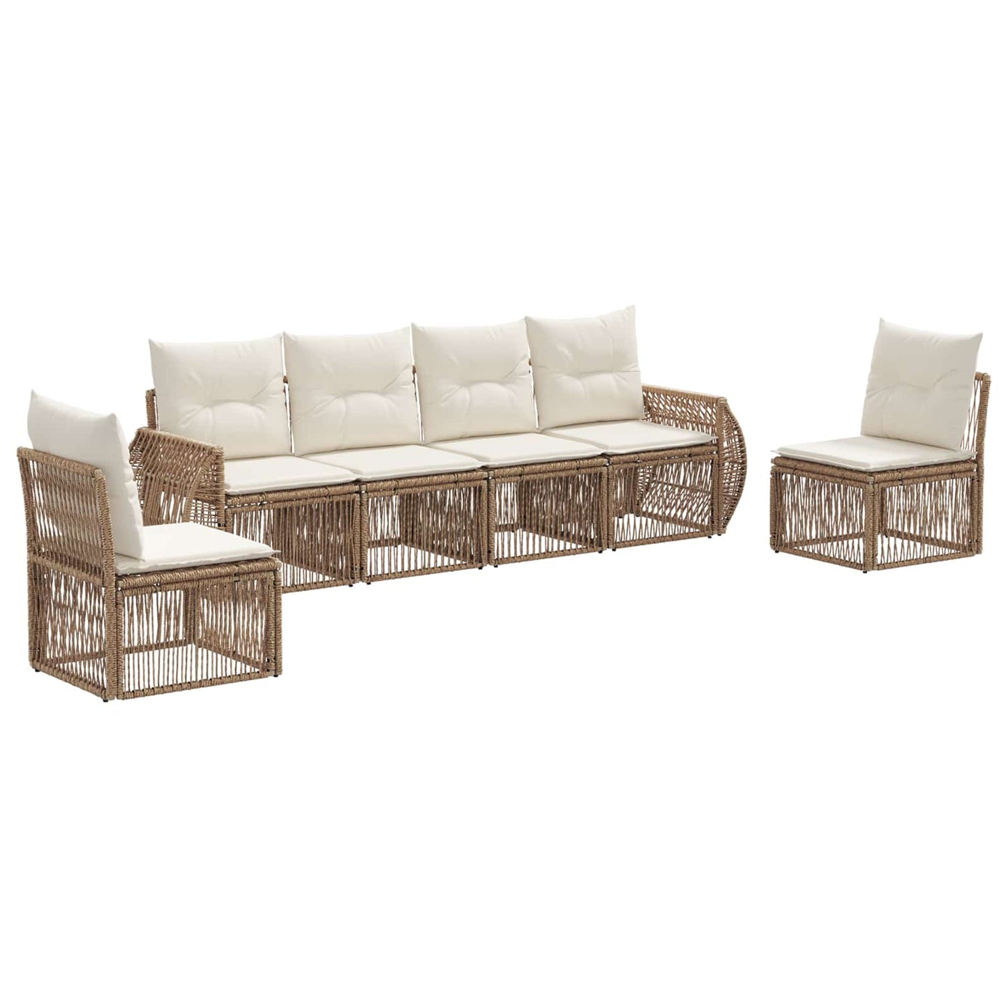 Tuinbankenset 6 pcs Beige en Crème Wit poly rattan