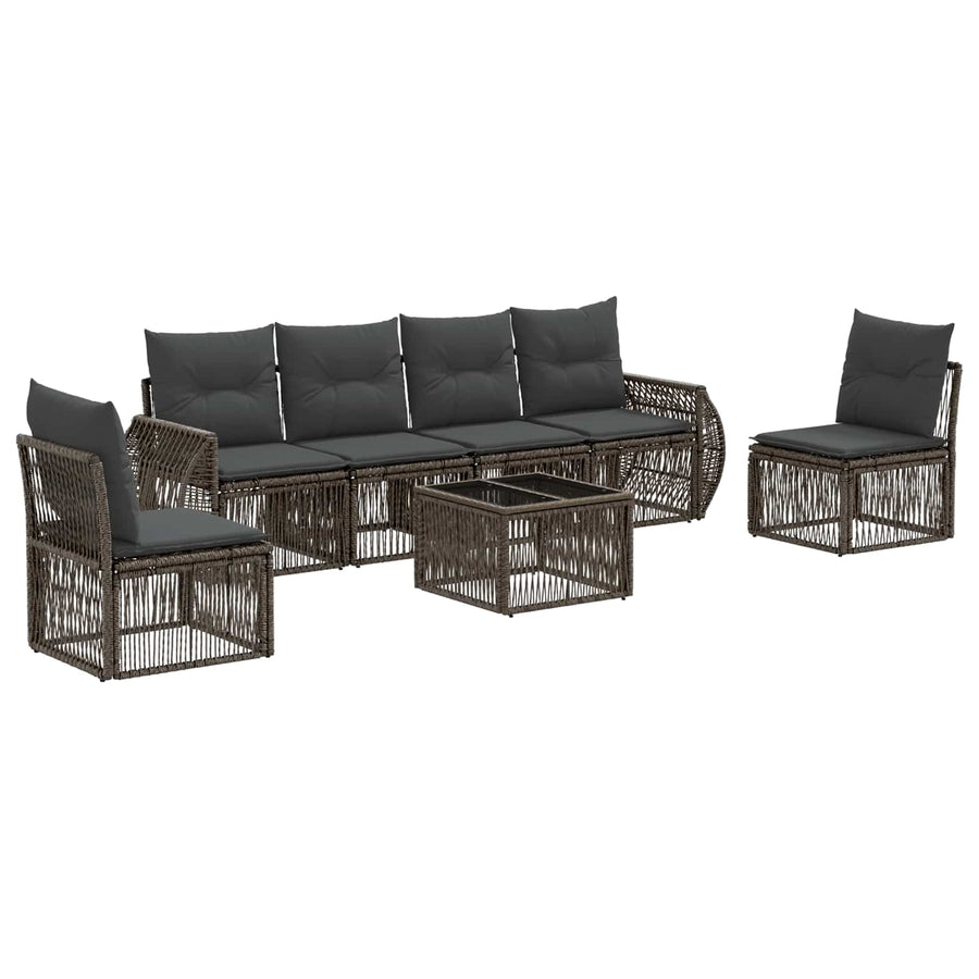 Tuinbankenset 7 pcs Grijs en Donkergrijs poly rattan