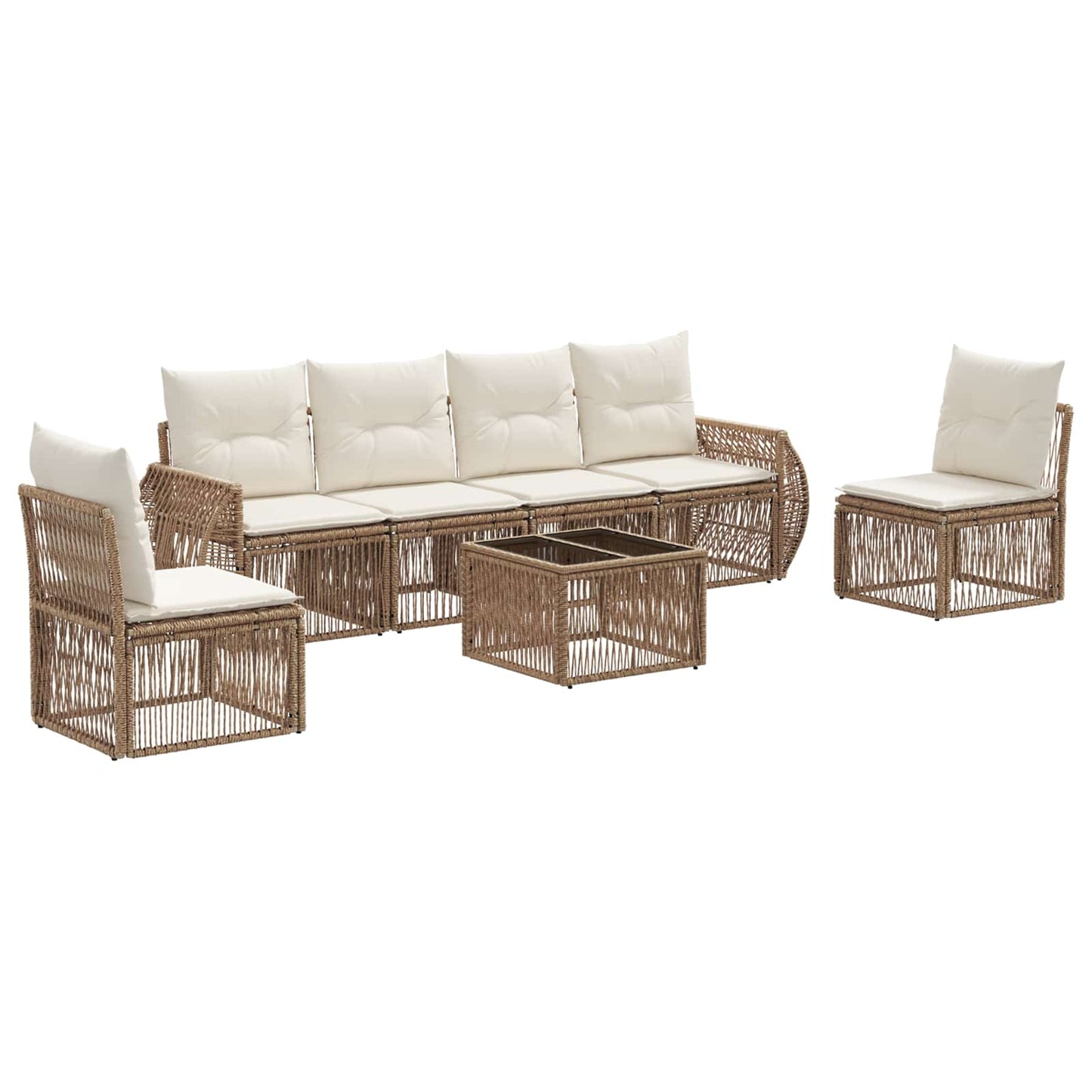 Tuinbankenset 7 pcs Beige en Crème Wit poly rattan
