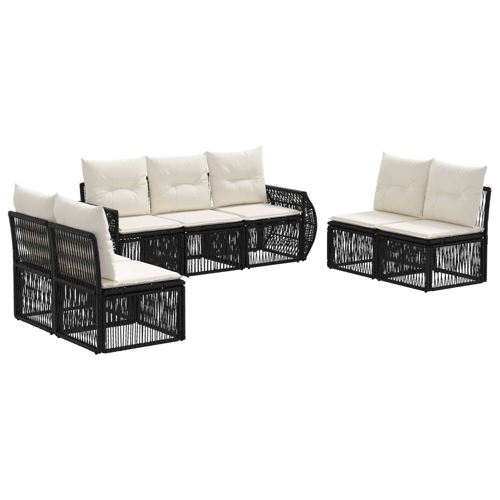 Tuinbankenset 7 pcs Zwart en Cream Wit poly rattan