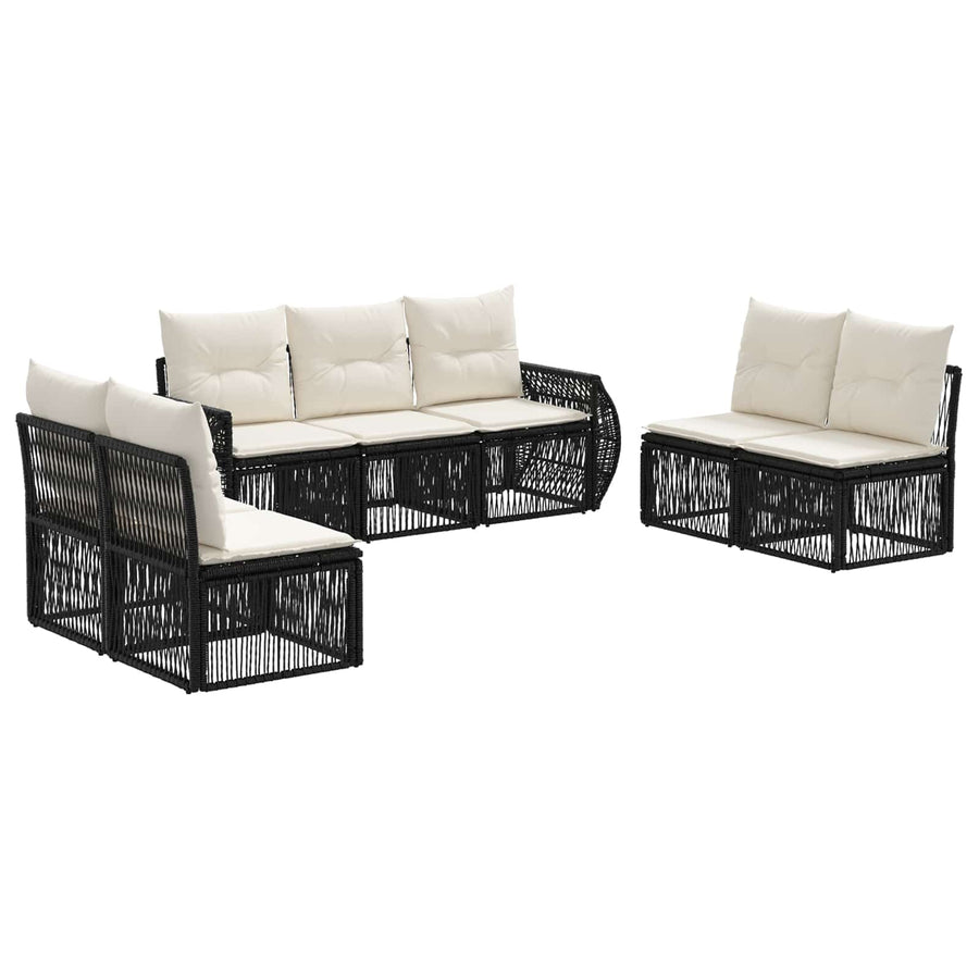 Tuinbankenset 7 pcs Zwart en Cream Wit poly rattan