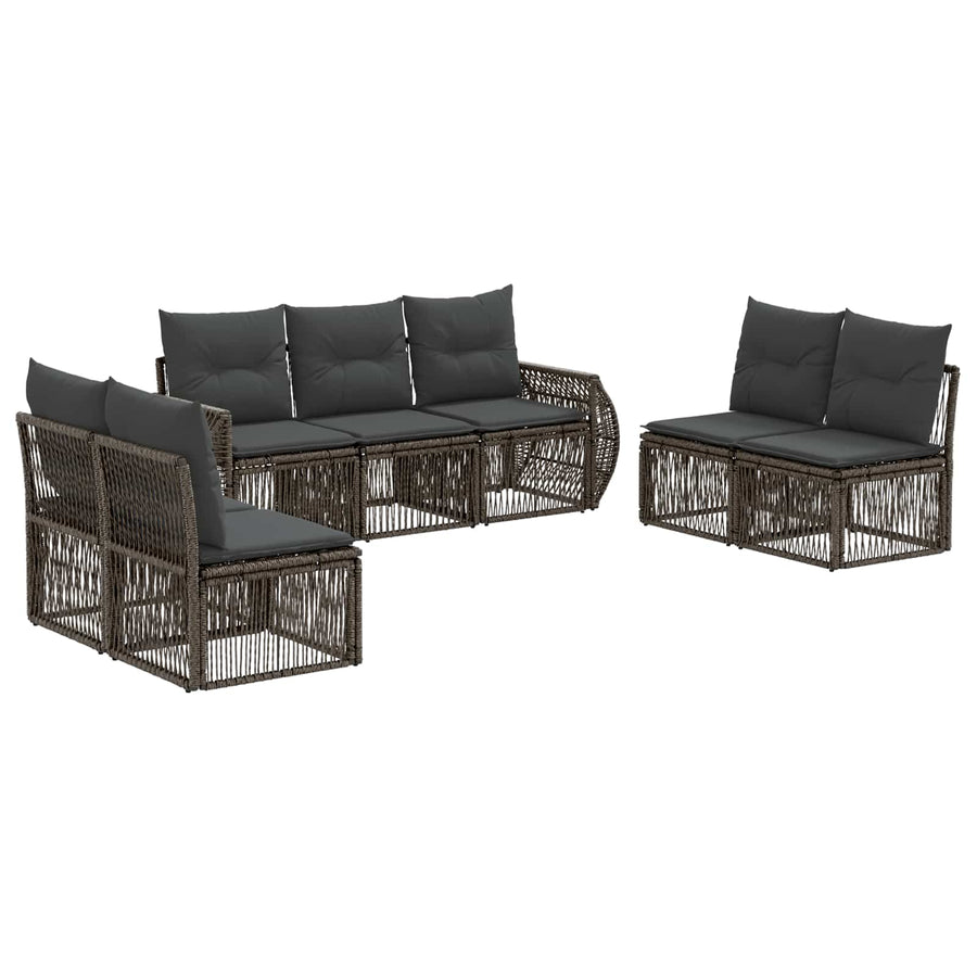 Tuinbankenset 7 pcs Grijs en Donkergrijs poly rattan
