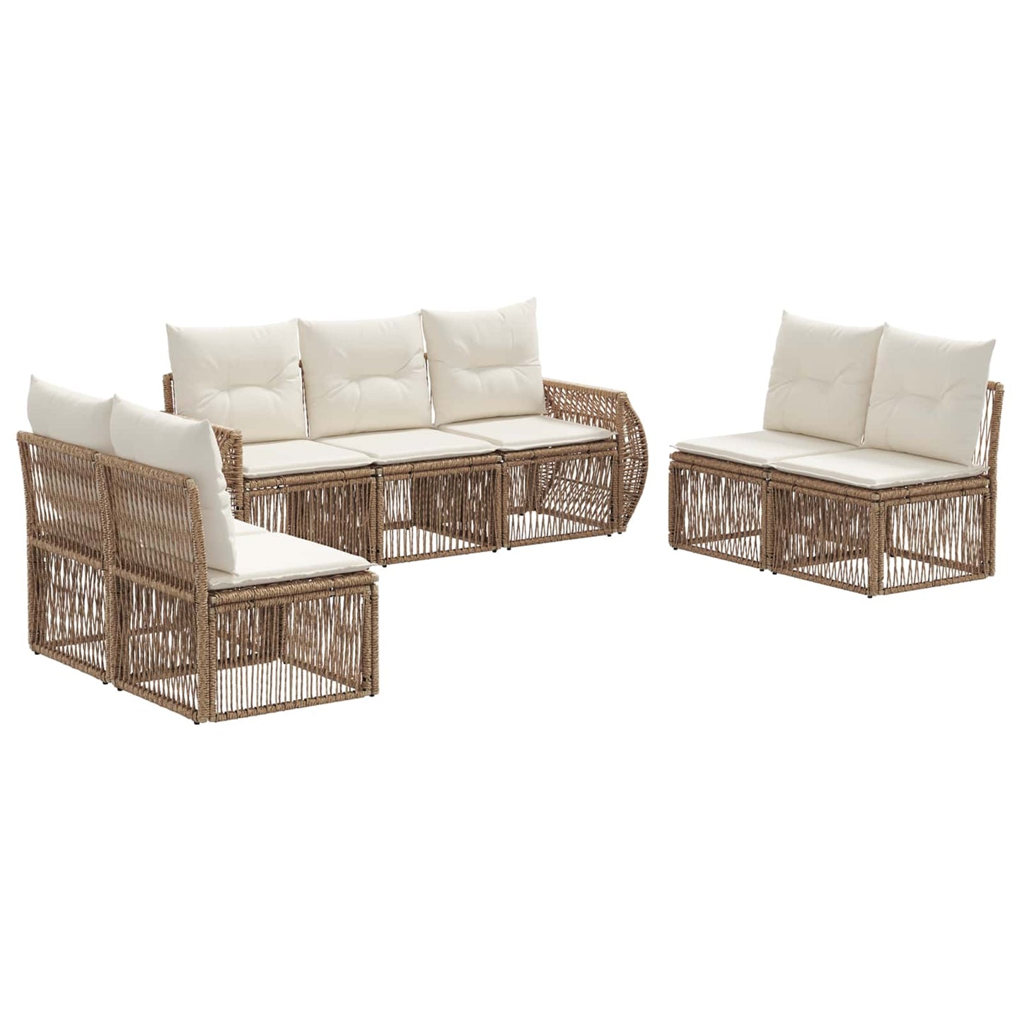Tuinbankenset 7 pcs Beige en Crème Wit poly rattan