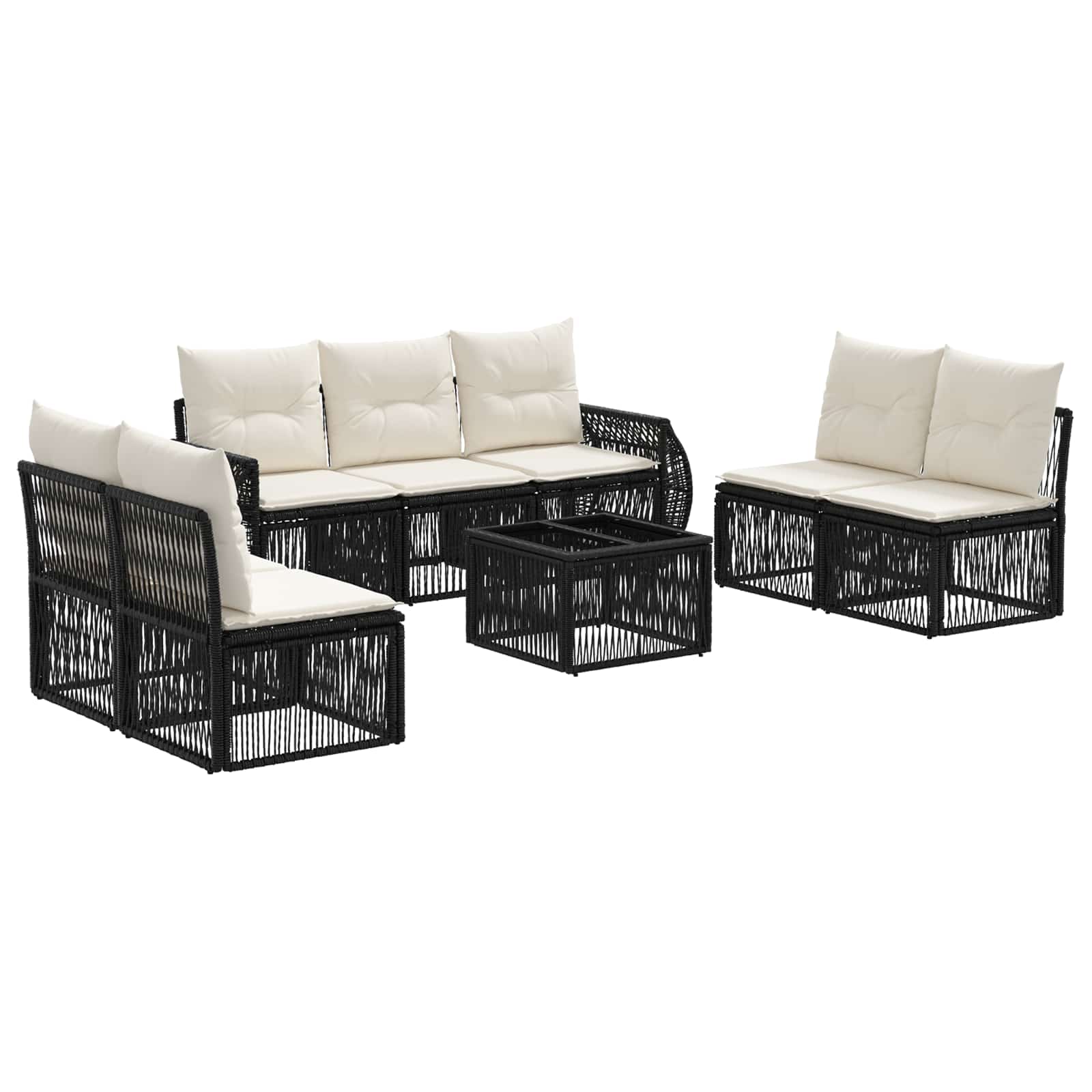 Tuinbankenset 8 pcs Zwart en Cream Wit poly rattan