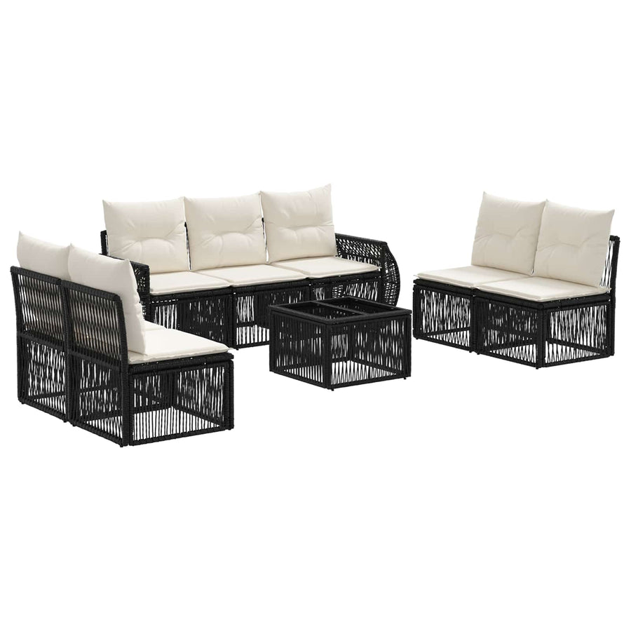 Tuinbankenset 8 pcs Zwart en Cream Wit poly rattan