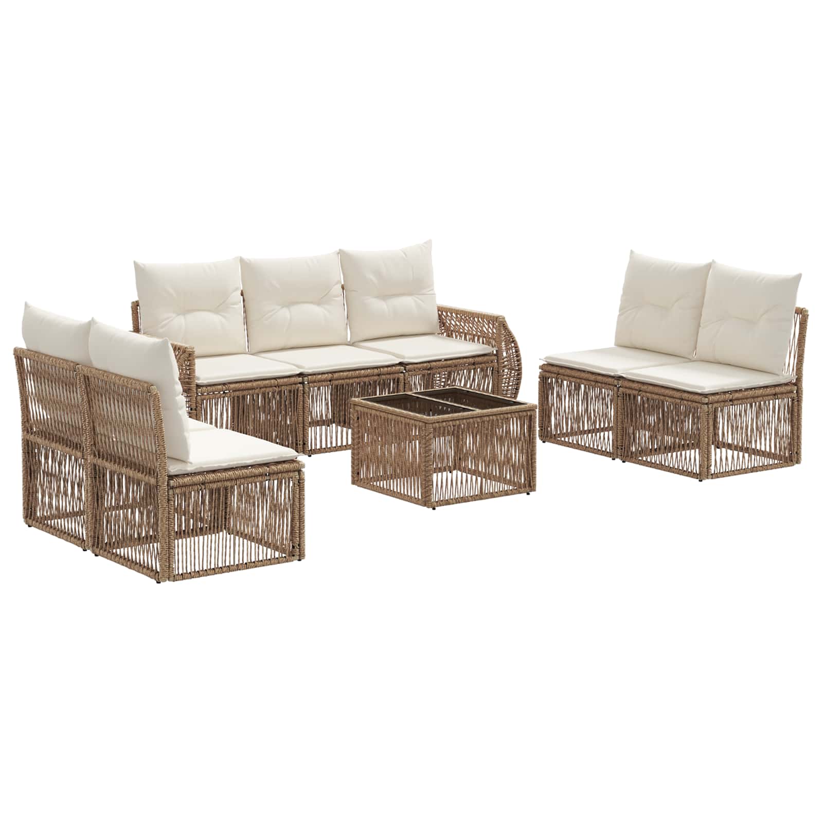 Tuinbankenset 8 pcs Beige en Crème Wit poly rattan