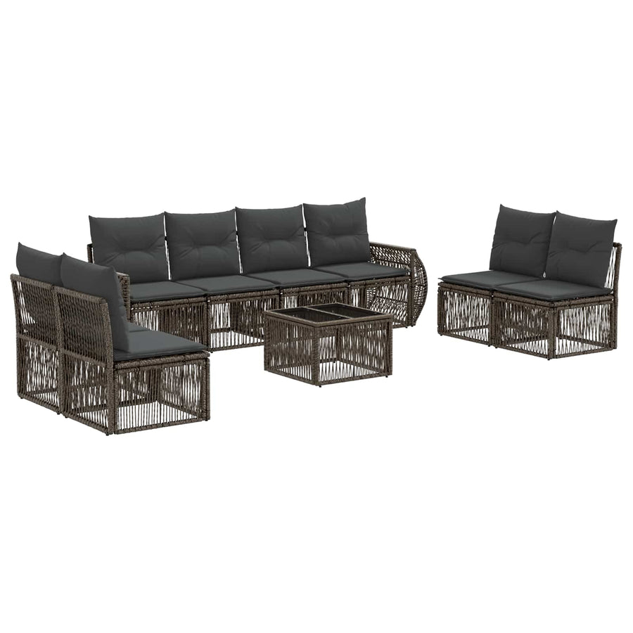 Tuinbankenset 9 pcs Grijs en Donkergrijs poly rattan