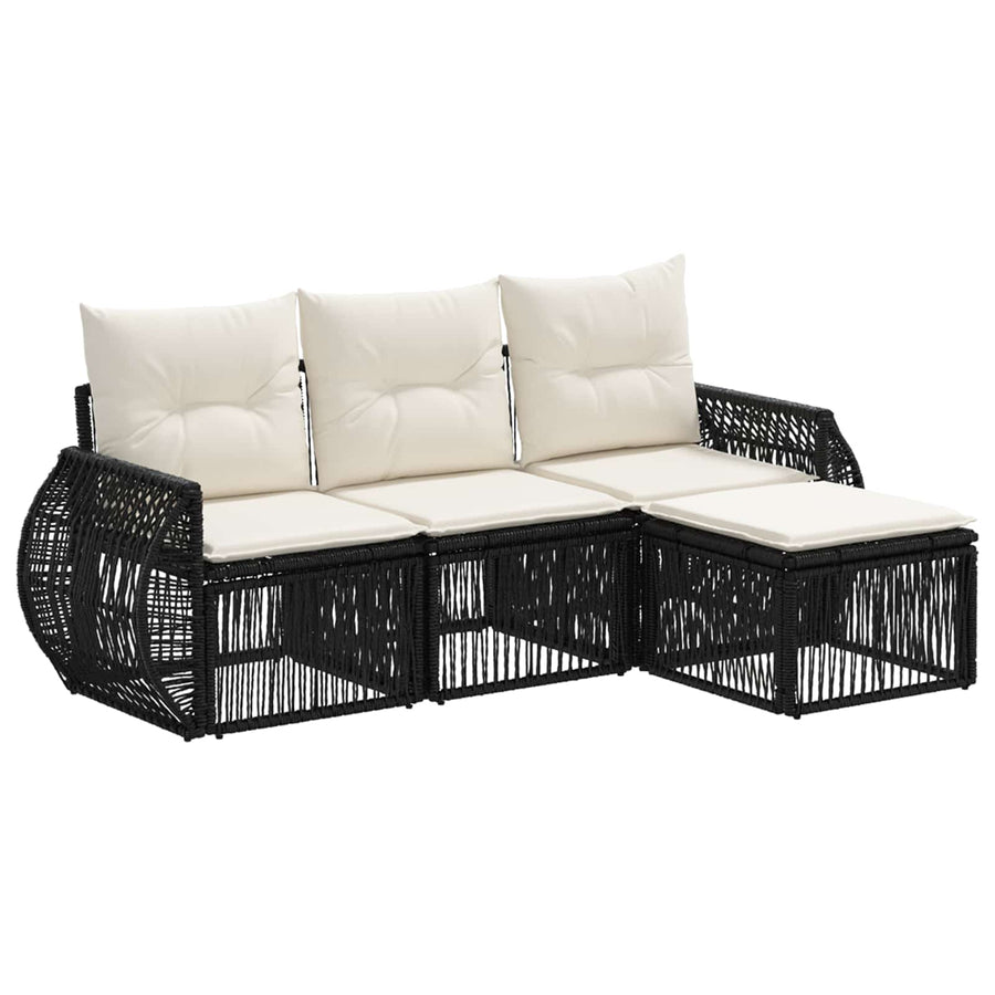 Tuinbankenset 4 pcs Zwart en Cream Wit poly rattan