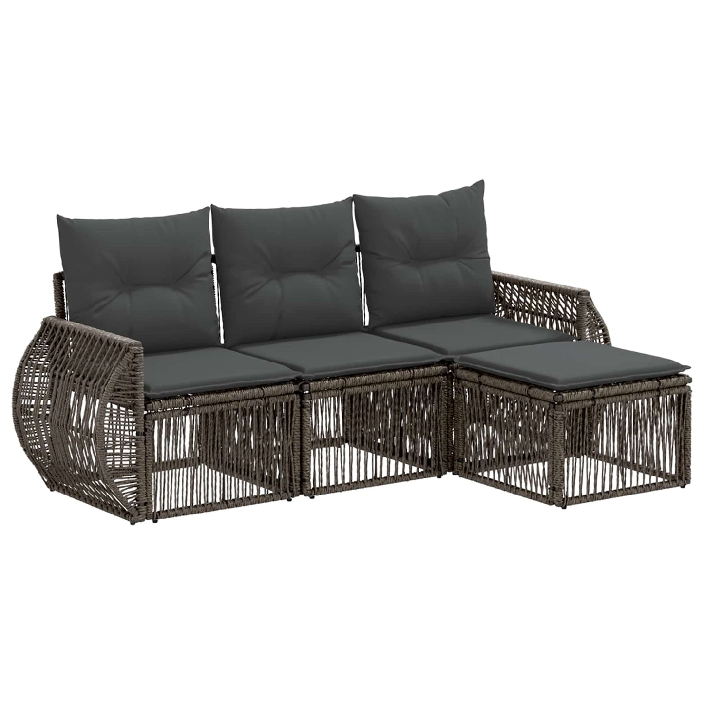 Tuinbankenset 4 pcs Grijs en Donkergrijs poly rattan