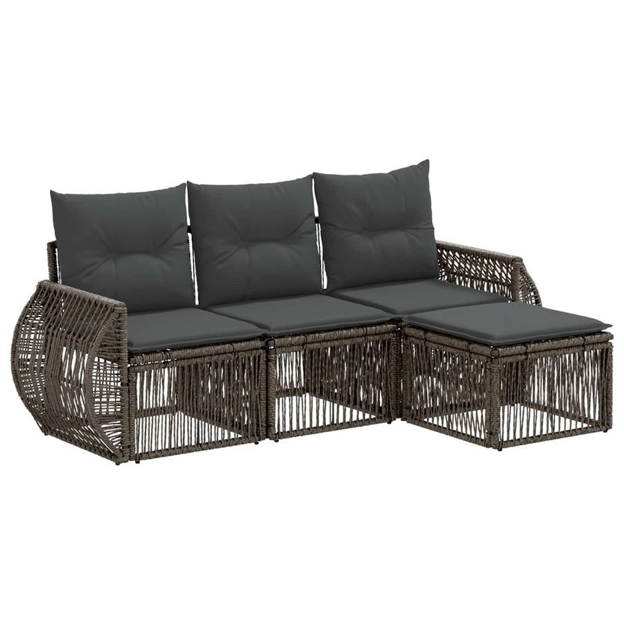 Tuinbankenset 4 pcs Grijs en Donkergrijs poly rattan