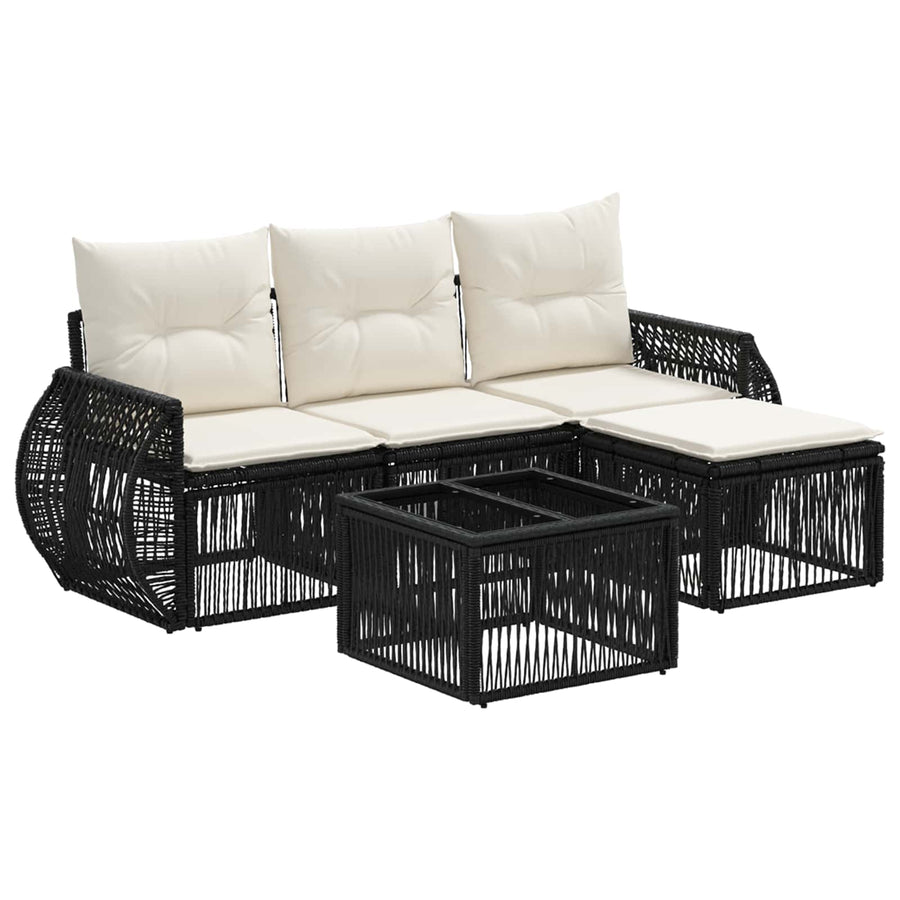 Tuinbankenset 5 pcs Zwart en Cream Wit poly rattan