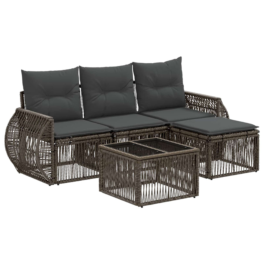 Tuinbankenset 5 pcs Grijs en Donkergrijs poly rattan