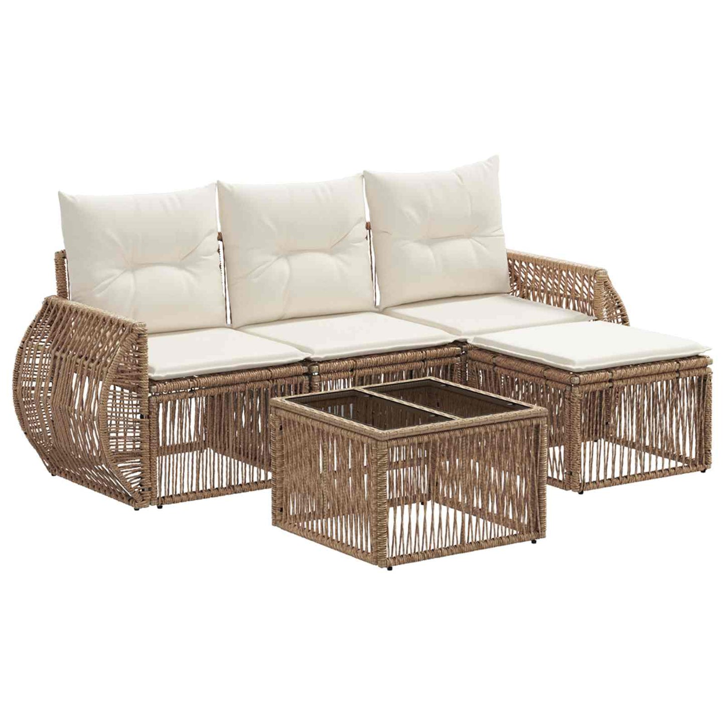 Tuinbankenset 5 pcs Beige en Crème Wit poly rattan