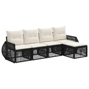 Tuinbankenset poly rattan zwart cream-wit 5-delig