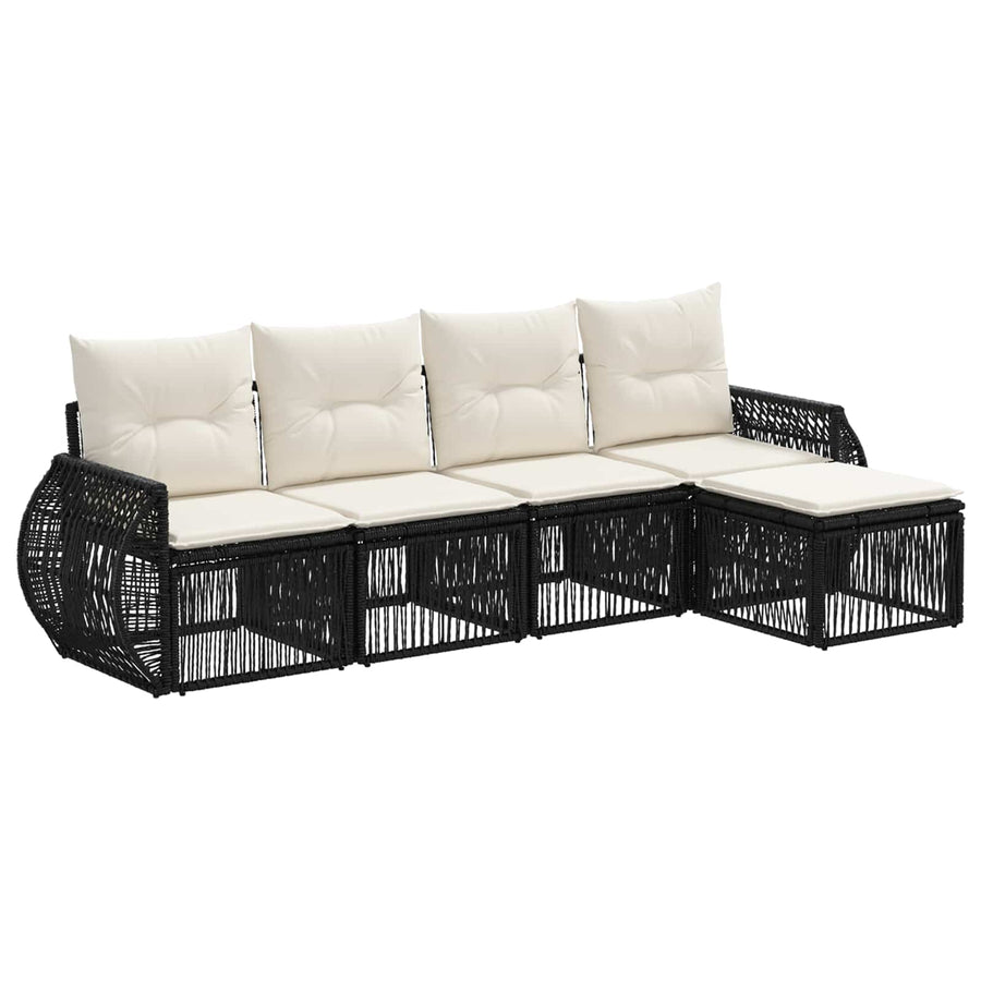 Tuinbankenset 5 pcs Zwart en Cream Wit poly rattan
