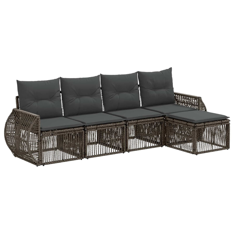 Tuinbankenset 5 pcs Grijs en Donkergrijs poly rattan