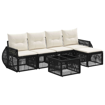 Tuinbankenset 6 pcs Zwart en Cream Wit poly rattan