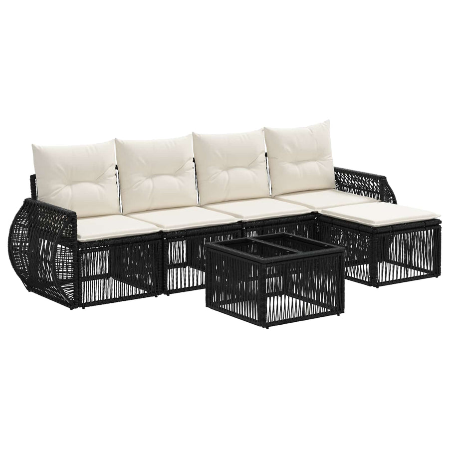 Tuinbankenset 6 pcs Zwart en Cream Wit poly rattan