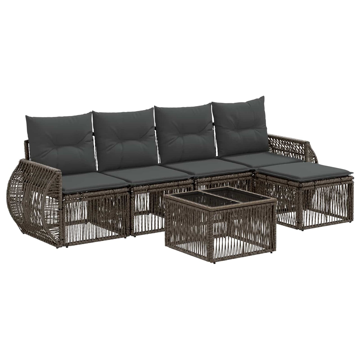 Tuinbankenset 6 pcs Grijs en Donkergrijs poly rattan