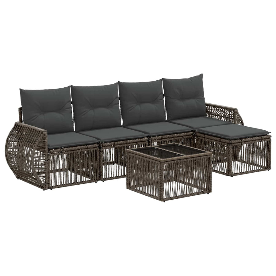 Tuinbankenset 6 pcs Grijs en Donkergrijs poly rattan