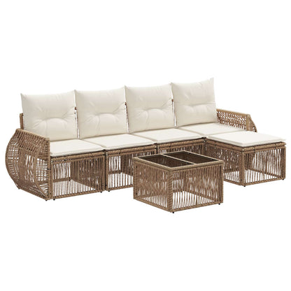 Tuinbankenset 6 pcs Beige en Crème Wit poly rattan
