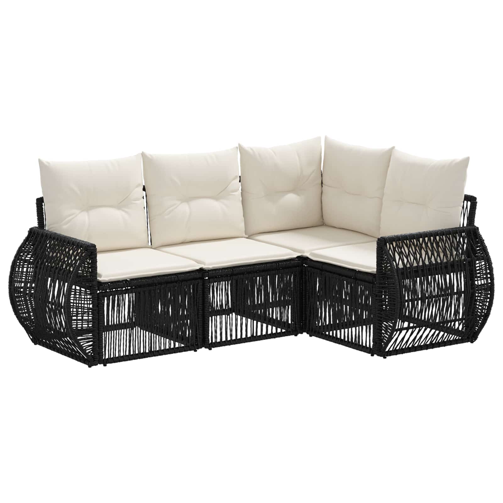 Tuinbankenset 4 pcs Zwart en Cream Wit poly rattan