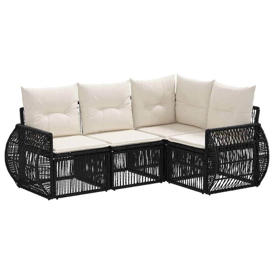 Tuinbankenset 4 pcs Zwart en Cream Wit poly rattan