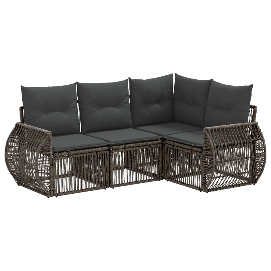 Tuinbankenset 4 pcs Grijs en Donkergrijs poly rattan