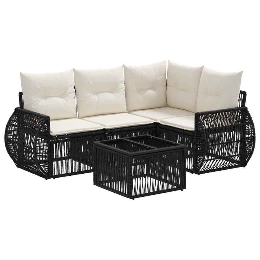 Tuinbankenset 5 pcs Zwart en Cream Wit poly rattan