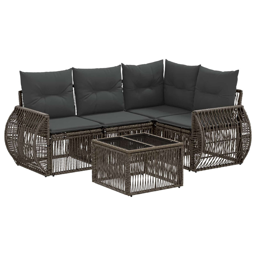 Tuinbankenset 5 pcs Grijs en Donkergrijs poly rattan